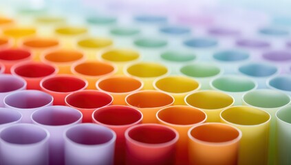 Vibrant array of colorful rainbow straws in soft focus
