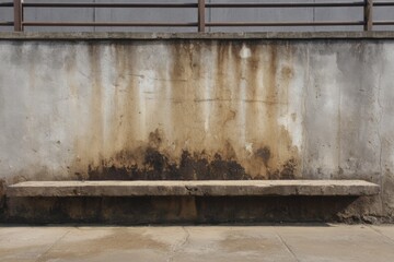 Weathered stone bench against aged concrete wall
