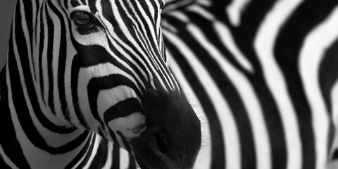 Close-up of zebra patterns and stripes in black and white