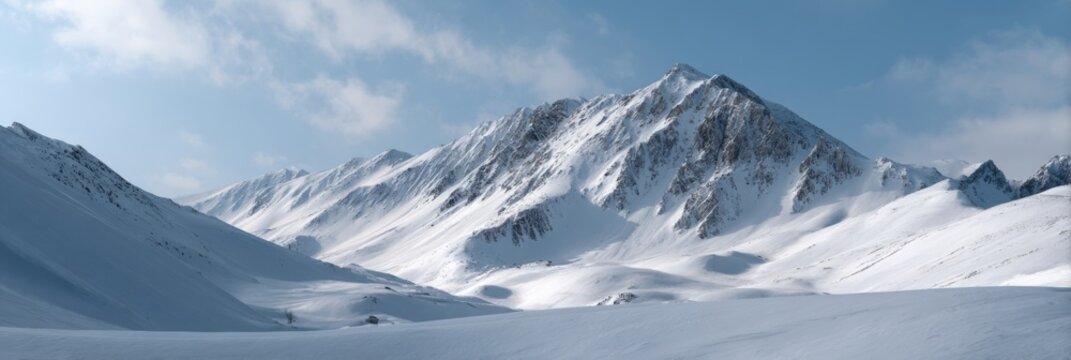 Majestic snow-covered mountain range under clear blue sky