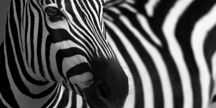 Close-up of zebra patterns and stripes in black and white - Powered by Adobe