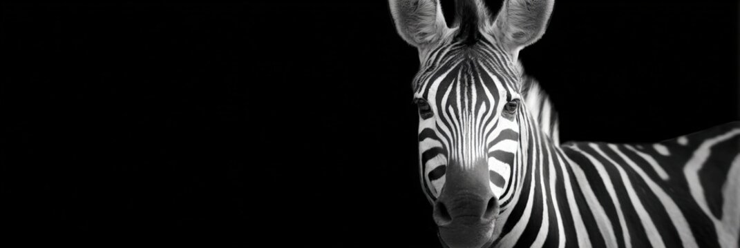 Black and white zebra on dark background