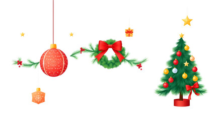 christmas, tree, elements, ornaments, baubles, lights, garland, tinsel, ribbon, bow, glitter, sparkle, shine, glowing, bright, festive, winter, snowy, pine, evergreen, spruce, holiday, merry, colorful