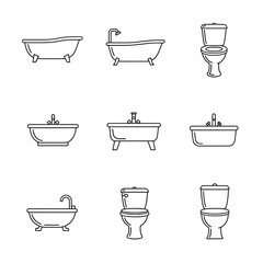 Bathroom fixtures line art icons bathtub toilet