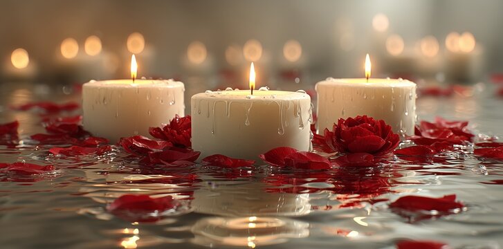 Candlelight Decor With Petals and Stones Creating a Serene Atmosphere for Relaxation