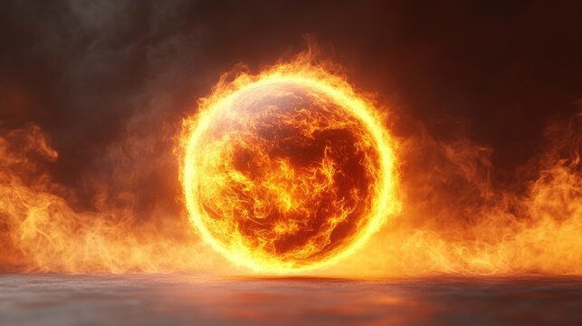 A floating fantasy flaming ball of fire. Flames. embers. Magical fiery glowing circle. Isolated on a white background