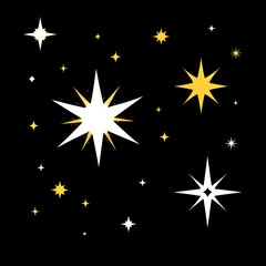 stars, illustration, vector, set, shiny, bright, glow, sparkle, luminous, glitter, celestial, cosmic, constellation, night, sky, astronomical, abstract, graphic, decorative, pattern, design, silhouett