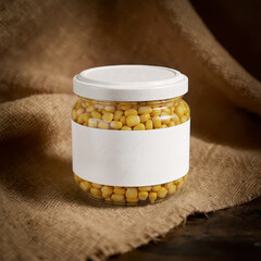 Glass jar with corn in a fabric setting