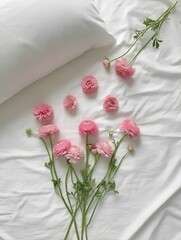 A bouquet of flowering ranunculus pink on a light background. Rich buttercup buds.A beautiful arrangement of pink ranunculus flowers in a vase. generative ai	