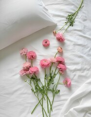 A bouquet of flowering ranunculus pink on a light background. Rich buttercup buds.A beautiful arrangement of pink ranunculus flowers in a vase. generative ai	