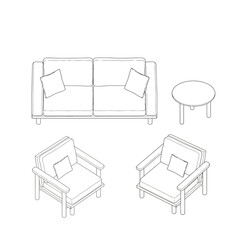Living Room Furniture Set Top and Isometric Views sofa
