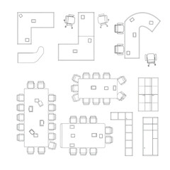 Office Furniture Layout Schematics Top View vector
