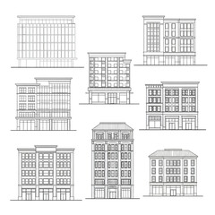 Architectural Drawings of Diverse Building Facades