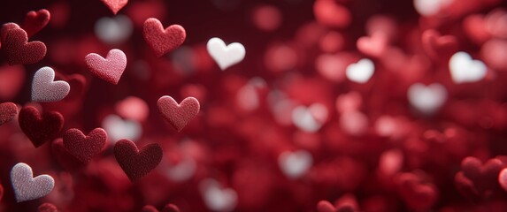 Small Hearts Floating in Red Background Create a Romantic and Festive Atmosphere for Celebration
