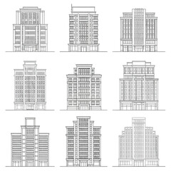 Architectural Elevations of Art Deco and Modern Apartment Buildings