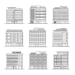 Architectural elevations of modern apartment buildings