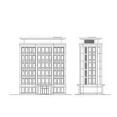 Architectural line drawings of a modern building facade