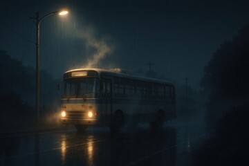 Bus in rainy night