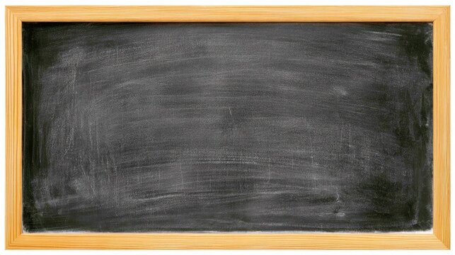 Empty rectangular wooden framed slate surface showing signs of previous erasure