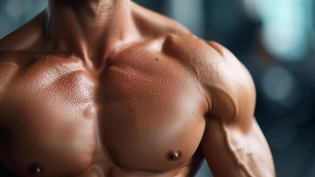 A man with a muscular chest and arms is posing for a picture. Concept of strength and confidence