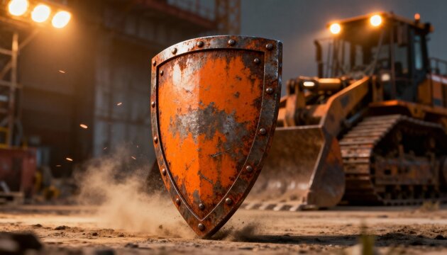 Cyber security concept. 3D glowing digital shield with padlock icon representing data protection on futuristic blurred technology background. Internet safety and network defense concept.