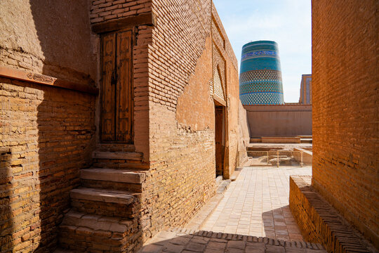 Unfinished Kalta Minor minaret in Ichan Kala, the Old City of Khiva, Uzbekistan, Central Asia