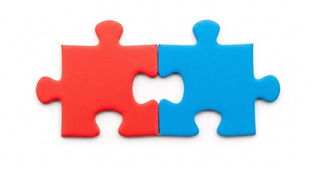 Obraz premium Connected puzzle pieces red and blue interlocking illustration on white