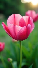 Fototapeta premium Close-up shot of a bright pink flower growing in a lush green field