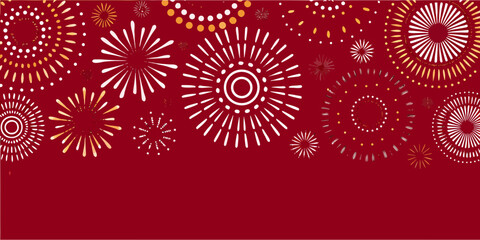 Festive red background with white and gold fireworks illustration