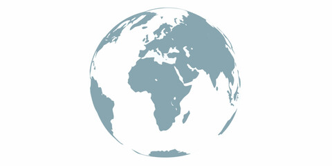 Light blue globe showing continents on a white background