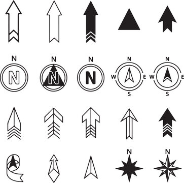 North Arrow CAD Symbols, Compass Direction Icons Vector Set for Architecture & Maps