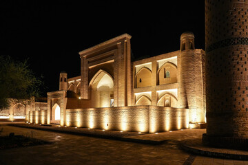 Arab Muhammad Khan Madrasah at night : the oldest surviving Madrasah in Khiva, Uzbekistan