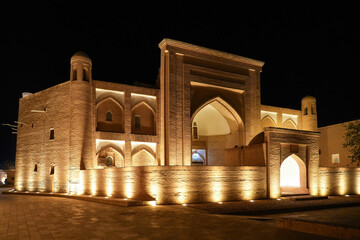 Arab Muhammad Khan Madrasah at night : the oldest surviving Madrasah in Khiva, Uzbekistan