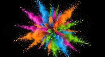 Vibrant explosion of colored powder against a dark background