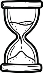 Doodle hourglass icon, hand-drawn solid black on white, with uneven sand levels, quick time sketch.