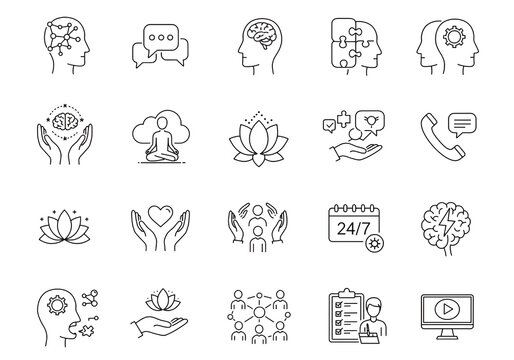 Unlock mental clarity and wellness with this modern line icon set for mental health apps and business solutions