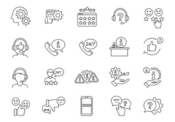 Streamlined customer service icon set showcasing 24/7 support and positive feedback ratings for business needs