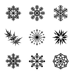 Obraz premium Set of snowflake icons in minimalist style, black color on white background