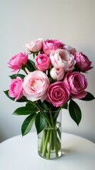 Fototapeta premium A beautiful vase filled with pink and white roses for any occasion