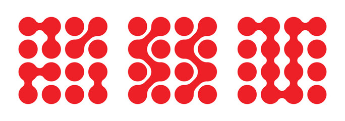 Metaball pattern. Vector Connect Circle Shapes with Geometric Dots. Connected dots icons. Circles pattern sign. Diagonal metaball connected circles shape.