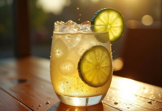 Chilled Sparkling Refreshment with Crisp Cucumber Elements Party Glamour Frosted Glass