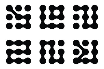 Diagonal metaball connected circles shape. Abstract nerve cell dots or computer nano net . Metaball Set. Vector Connect Circle Shapes. Abstract Geometric Dots.