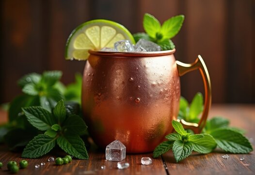 Copper Mug Moscow Mule Luscious Lime Slice Refreshing Chill Presentation Beverage Series
