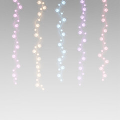 Glowing festoon lights and garlands shining in bright holiday decoration.