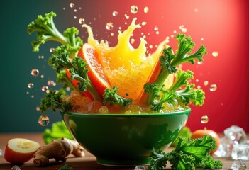 Energetic Kale Apple Ginger Juice Explosion Bold Colors Culinary Art