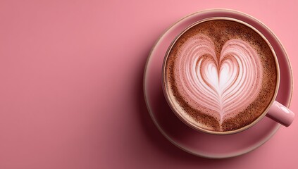 Delicious Heart-Shaped Latte Art in a Pink Cup Against a Pastel Background