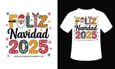 Merry Christmas 2025 Festive Vector T-Shirt