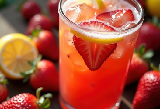 Striking Strawberry Lemonade Infused with Fresh Berries and Zesty Citrus Splash