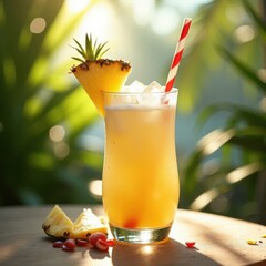 Tropical Paradise Pina Colada Pineapple Slice Details Exquisite Shine Vibrant Beach Atmosphere