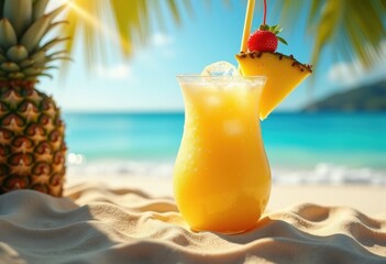 Tropical Paradise Pina Colada Exquisite Presentation with Bright Pineapple Slice Accents